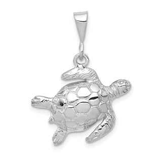 14k White Gold Solid Polished Open-Backed Sea Turtle Pendant D1406