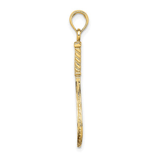 14k Yellow Gold Solid Polished 3-D Tennis Racquet Pendant D1440
