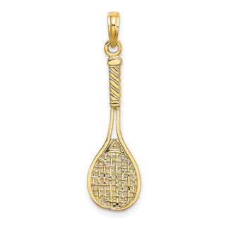 14k Yellow Gold Solid Polished 3-D Tennis Racquet Pendant D1440