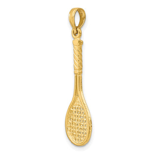 14k Yellow Gold Solid Polished 3-D Tennis Racquet Pendant D1440