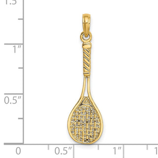 14k Yellow Gold Solid Polished 3-D Tennis Racquet Pendant D1440
