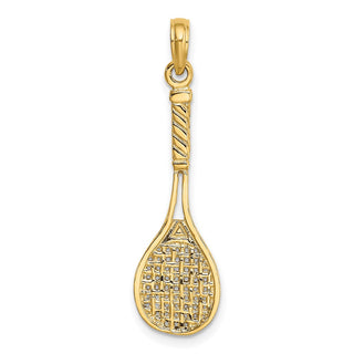 14k Yellow Gold Solid Polished 3-D Tennis Racquet Pendant D1440