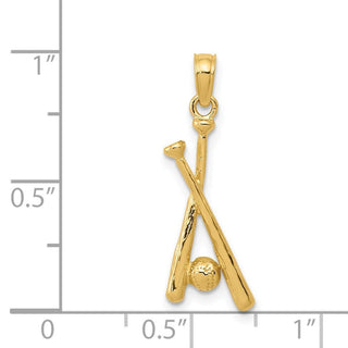 14k Yellow Gold Polished Open-Backed Bats and Ball Baseball Pendant D1460