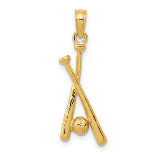 14k Yellow Gold Polished Open-Backed Bats and Ball Baseball Pendant D1460