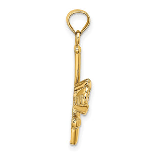 14k Yellow Gold Solid Open-Backed Glove/Bat/Baseball Pendant