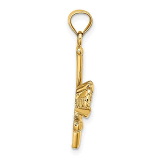 14k Yellow Gold Solid Open-Backed Glove/Bat/Baseball Pendant