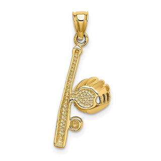 14k Yellow Gold Solid Open-Backed Glove/Bat/Baseball Pendant