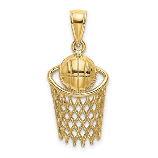 14k Yellow Gold Polished Basketball and Net Pendant