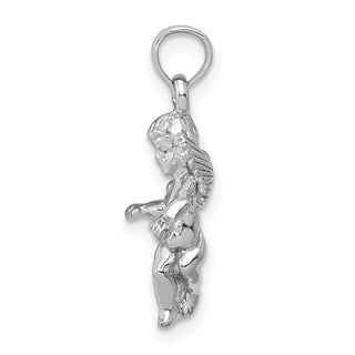 14k White Gold Polished Solid Angel Pendant