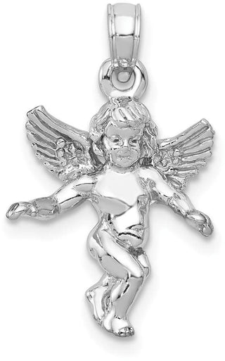 14k White Gold Polished Solid Angel Pendant
