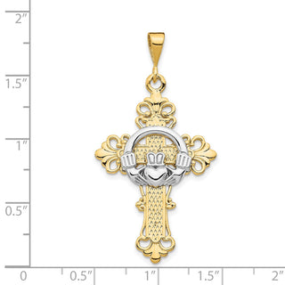 14k Yellow and White Gold Claddagh Cross Pendant D1517