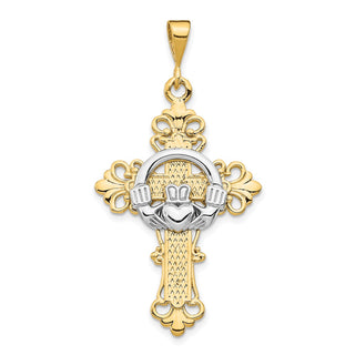14k Yellow and White Gold Claddagh Cross Pendant D1517
