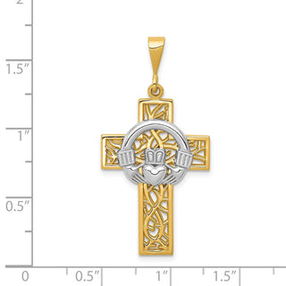 14k Yellow and White Gold Claddagh Cross Pendant D1521