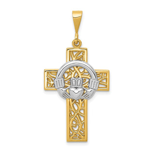 14k Yellow and White Gold Claddagh Cross Pendant D1521