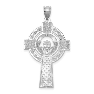 14k White Gold Celtic Claddagh Cross Pendant