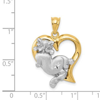 14k Yellow and White Gold Cat In Heart Pendant