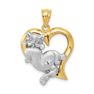 14k Yellow and White Gold Cat In Heart Pendant