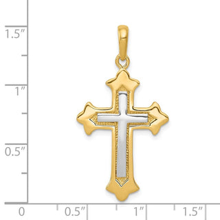 14k Yellow Gold Two-Tone Fleur De Lis Cross Pendant