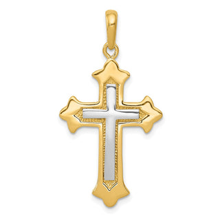 14k Yellow Gold Two-Tone Fleur De Lis Cross Pendant