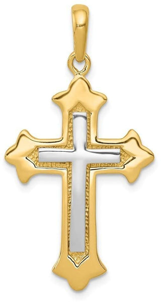 14k Yellow Gold Two-Tone Fleur De Lis Cross Pendant