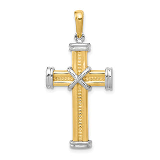 14k Yellow and White Gold Fancy Latin Cross Pendant D1574