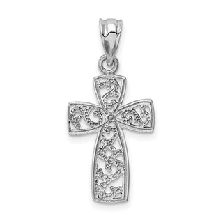 14k White Gold Filigree Cross Pendant D1592