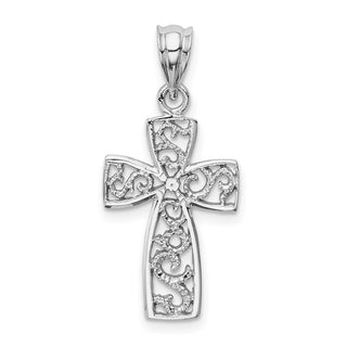14k White Gold Filigree Cross Pendant D1592