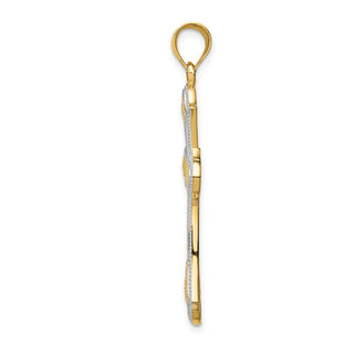14k Yellow Gold and Rhodium Filigree Cross Pendant D1645
