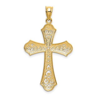 14k Yellow Gold and Rhodium Filigree Cross Pendant D1645