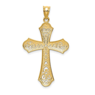 14k Yellow Gold and Rhodium Filigree Cross Pendant D1645