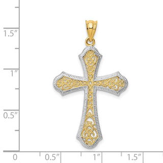 14k Yellow Gold and Rhodium Filigree Cross Pendant D1645