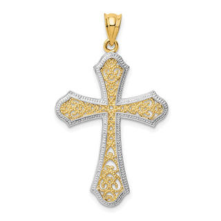 14k Yellow Gold and Rhodium Filigree Cross Pendant D1645