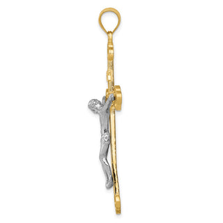 14k Yellow and White Gold Inri Budded Crucifix Pendant