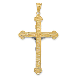 14k Yellow and White Gold Inri Budded Crucifix Pendant