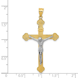 14k Yellow and White Gold Inri Budded Crucifix Pendant