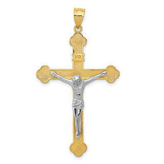14k Yellow and White Gold Inri Budded Crucifix Pendant