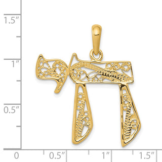 14k Yellow Gold Filigree Chai Pendant D1703