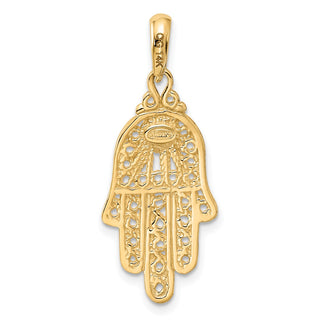 14k Yellow Gold Simulated Turquoise Filigree Chamseh Pendant