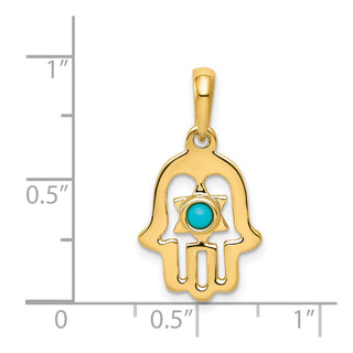 14k Yellow Gold Simulated Turquoise Chamseh Pendant
