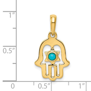 14k Yellow Gold Simulated Turquoise Chamseh Pendant