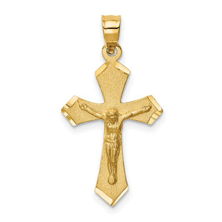 14K Yellow Gold Satin & Diamond-cut Crucifix Charm