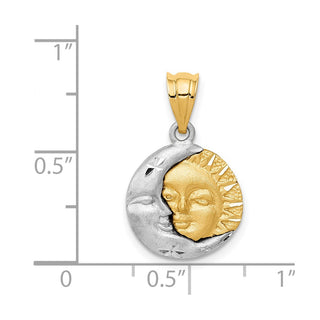 14k Yellow and White Gold Diamond-cut Sun and Moon Pendant D244