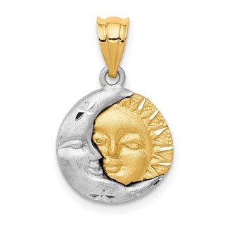 14k Yellow and White Gold Diamond-cut Sun and Moon Pendant D244