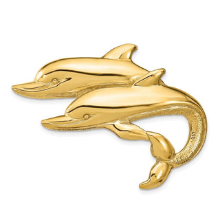 14k Yellow Gold Double Dolphins Slide Pendant