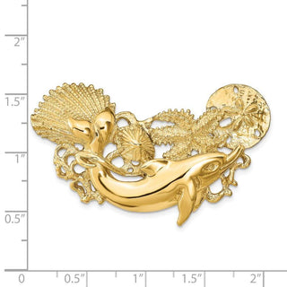 14k Yellow Gold Dolphin and Shell Cluster Slide