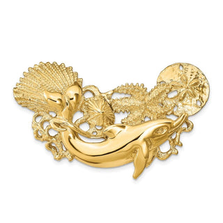 14k Yellow Gold Dolphin and Shell Cluster Slide