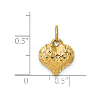 14k Yellow Gold Diamond-cut Puffed Heart Charm D2887