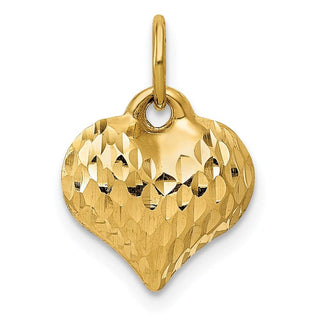 14k Yellow Gold Diamond-cut Puffed Heart Charm D2887