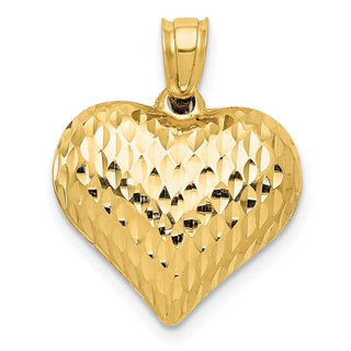 14k Yellow Gold Diamond-cut Puffed Heart Pendant D2888