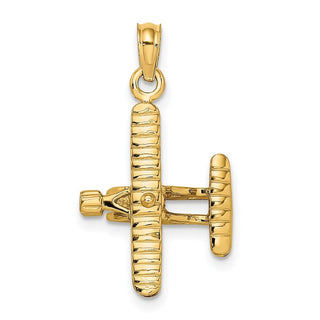 14k Yellow Gold 3-D Bi-Plane With Ribbed Wings Pendant